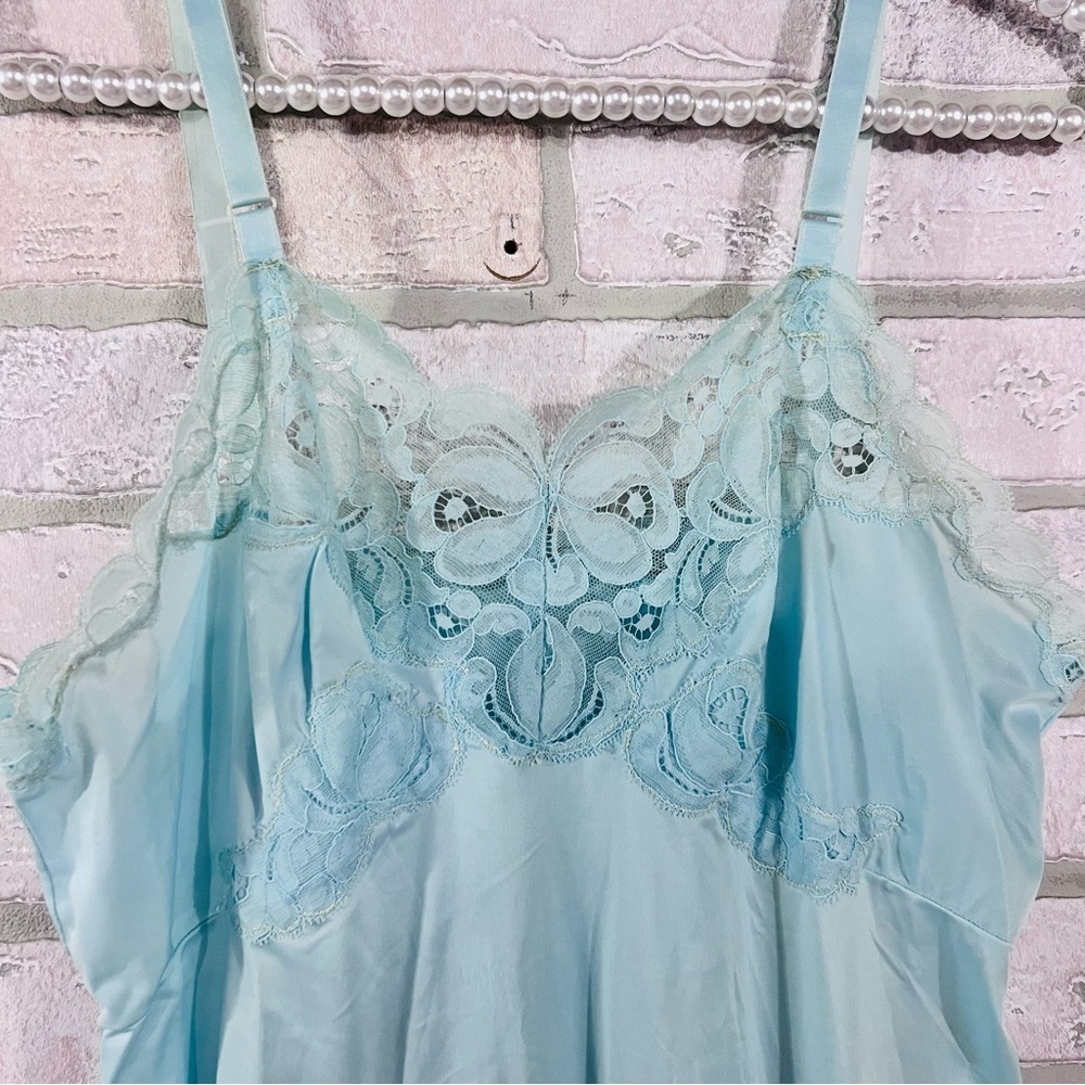 Vtg Heiress 1950s 1960s Turquoise Nylon Lace Trim Slip Dress Size 34 - Picture 10 of 16